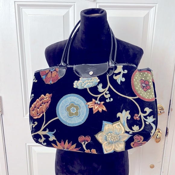 Longchamp Handbags - Longchamp Vintage Millefiori Velvet Blue Black Bag